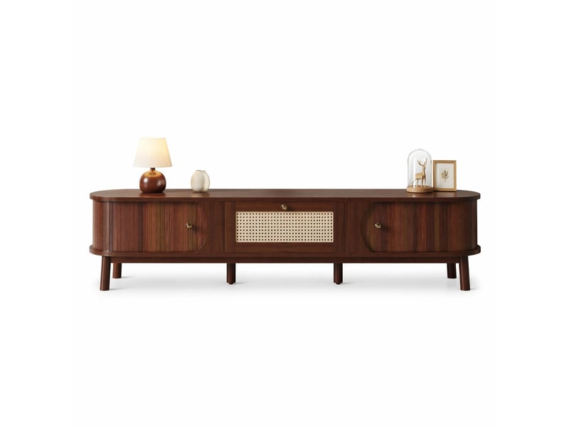  Meuble tv avec portes coulissantes et tiroirs en rotin pour salon 170×39,5×38 cm naturel  - Conforama A