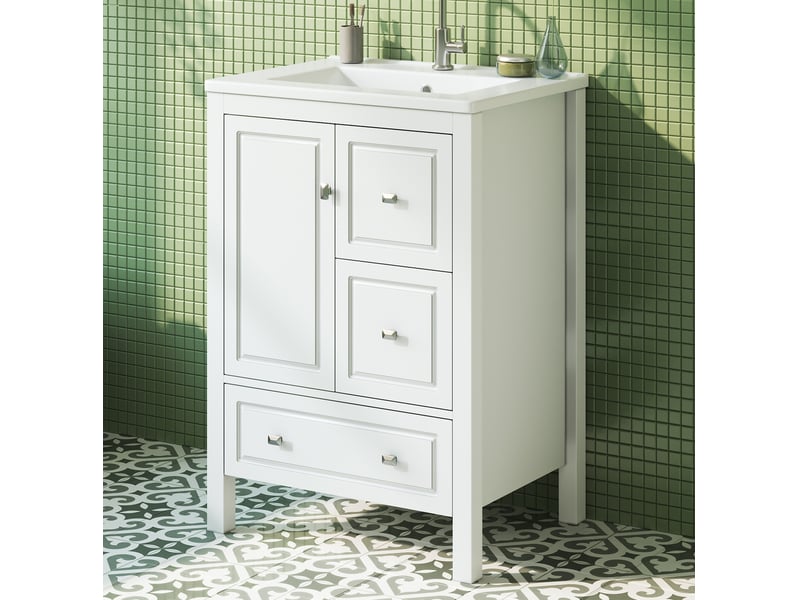  Meuble vasque sur pied 62x47x90 cm avec vasque en céramique blanc  - Conforama B