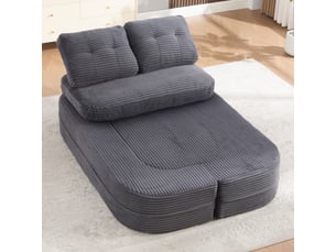 Canapé modulable convertible 2-en-1 velours 165x97x61 cm, fauteuil-lit avec fonction couchage, accoudoirs réglables, porte-gobelets intégrés, dossier haut et assise profonde - gris