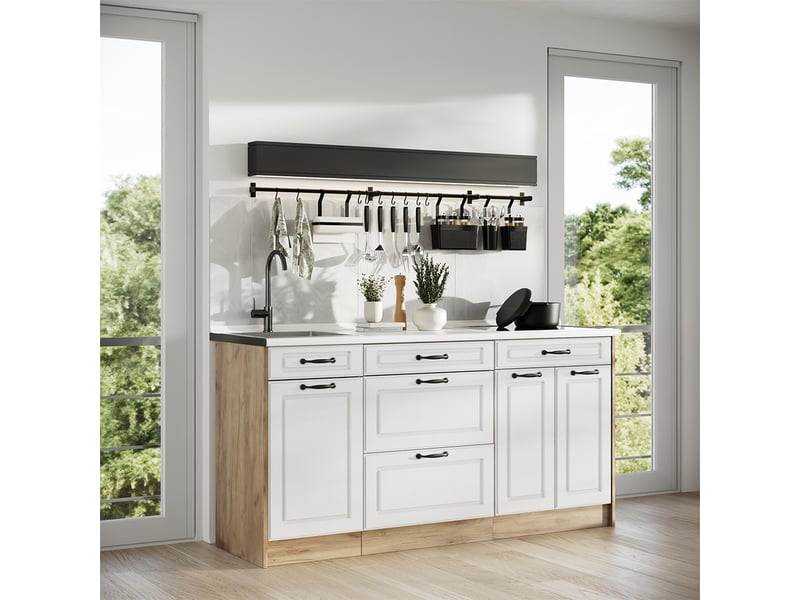  Vicco bloc de cuisine, blanc campagnechêne doré, 160cm plan de travail anthracite  - Conforama C