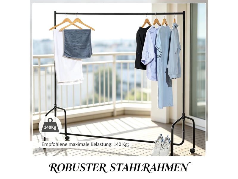  Portant à vêtements sur roulettes en acier noir 180 x 60 x 170 cm  - Conforama D