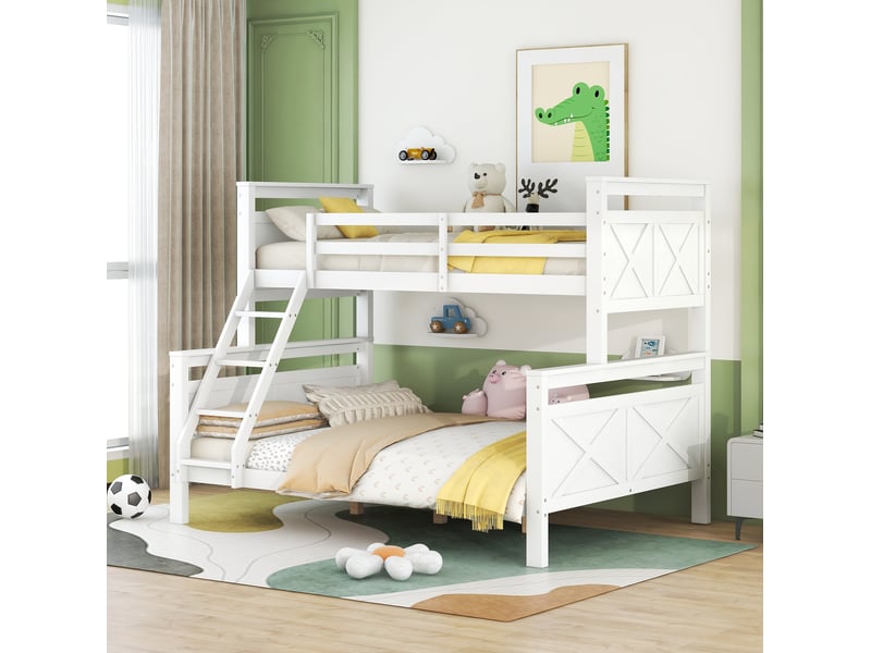 Lit superposé 90x200 et 140x200 cm transformable en 2 lits, bois et mdf blanc  - Conforama D