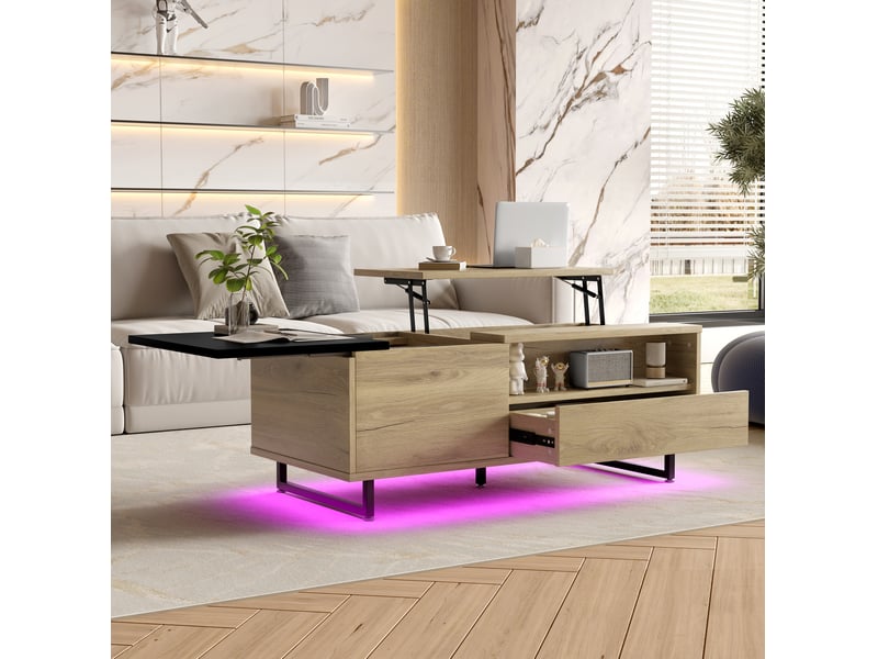  Table basse relevable led avec 1 tiroir, niches ouvertes et compartiment caché pour salon, 103,5 × 50 × 27,5 cm  - Conforama C
