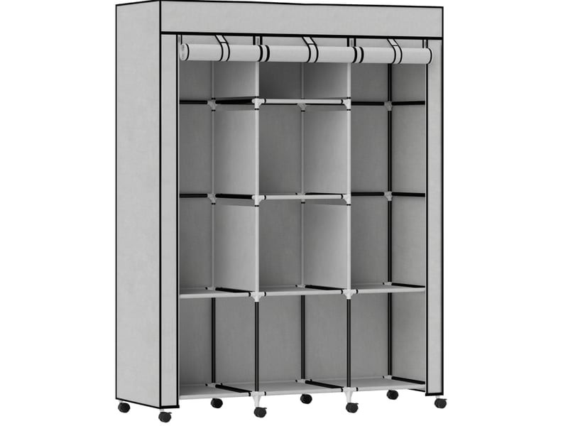  Armoire en tissu 125x43x162,5 cm avec 8 compartiments et 2 barres de penderie gris clair  - Conforama A