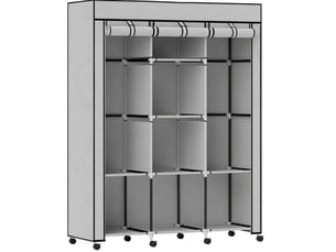 Armoire en tissu 125x43x162,5 cm avec 8 compartiments et 2 barres de penderie gris clair