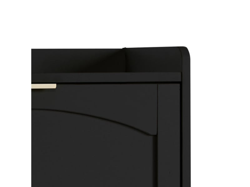  Meuble à chaussures noir 110x24x90 cm, rangement entrée avec 4 portes pliantes et surface ouverte pour clés et parapluies  - Conforama D
