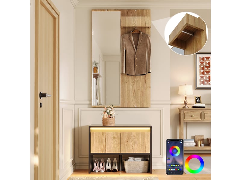 Portemanteau avec banc et rangement 60 x 145 cm en panneau de particules - Conforama E