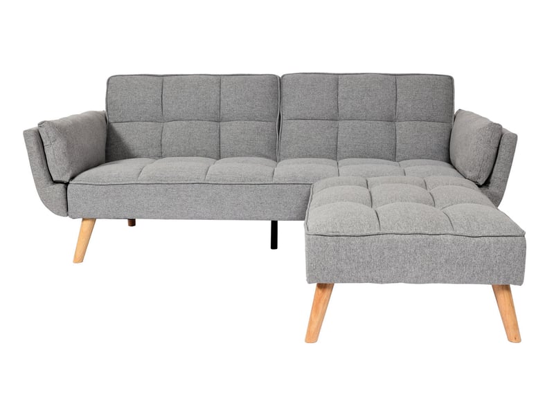  Canapé convertible avec ottomane modulable dossier réglable et fonction couchage tissu gris clair bois d’eucalyptus et hévéa 04_0010443  - Conforama D