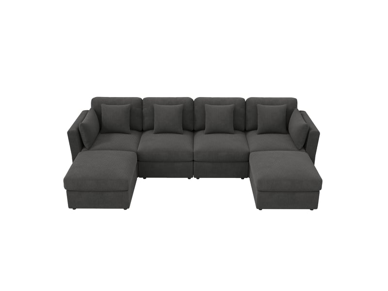 Canapé panoramique en u 4 à 6 places, accoudoirs réglables - velours côtelé gris - 290 × 159,5 × 89 cm - Conforama A