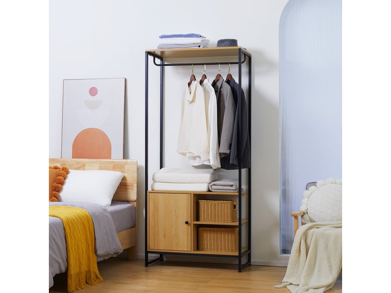  Porte-manteau de style industriel en acier et bois avec étagères et range-chaussures, 80 x 40 x 180 cm  - Conforama D