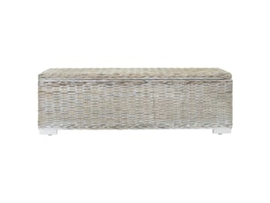 Boîte de rangement, coffre de rangement blanc 110 cm rotin kubu naturel et acajou