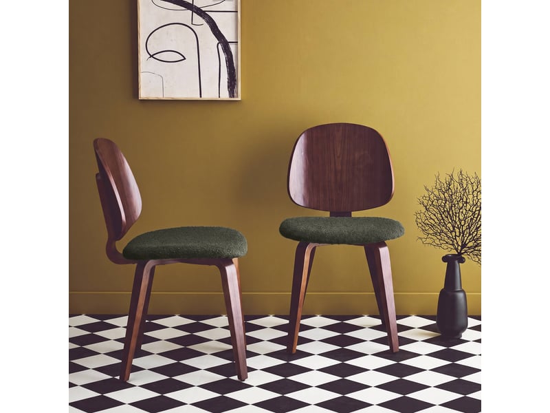  Lot de 2 chaises bois de peuplier courbé placage noyer et bouclette texturée kaki - sophia  - Conforama B