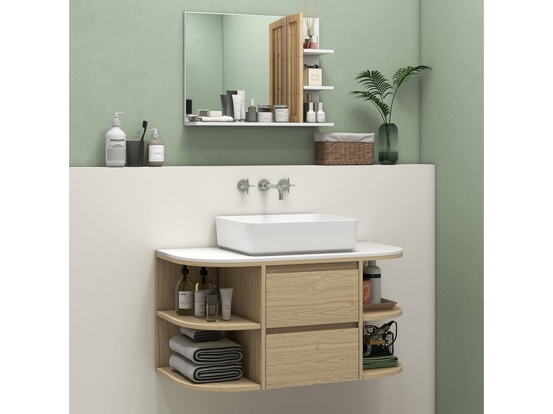  Meuble sous vasque suspendu marron, 90 cm, 2 tiroirs et 4 étagères  - Conforama C