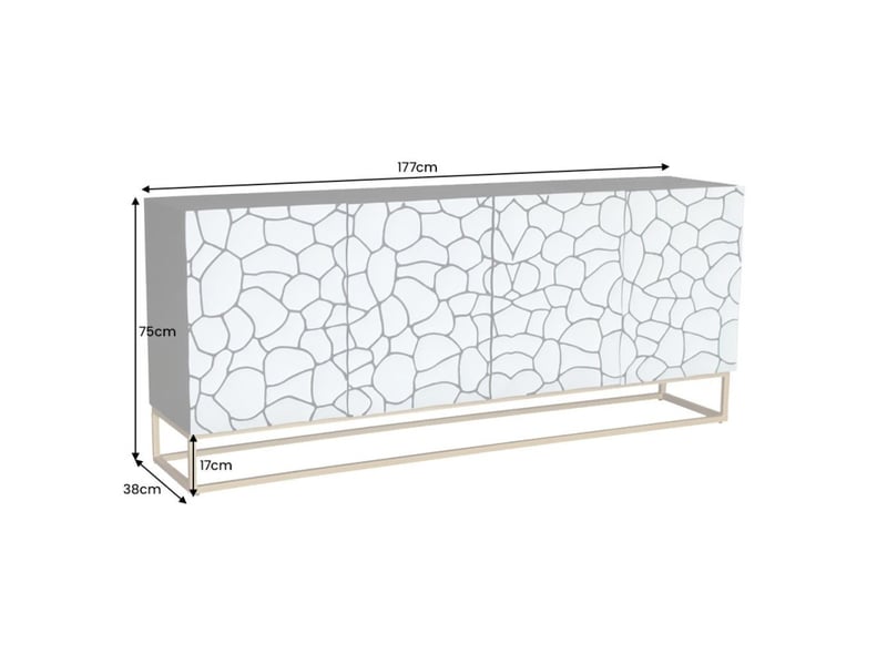  Buffet terrakan 180 cm – bois massif noir et blanc sculpté avec pieds dorés  - Conforama C