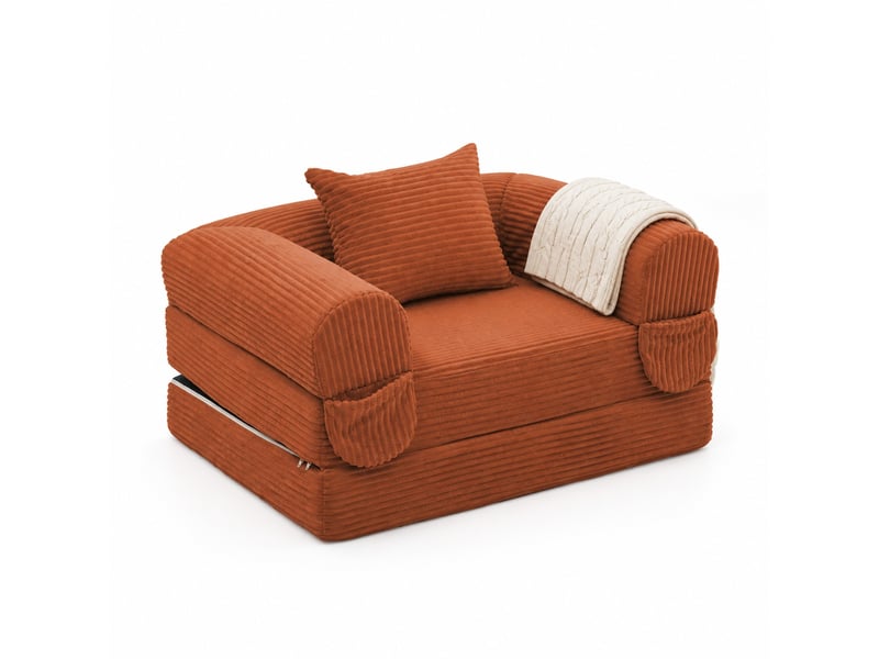 Fauteuil convertible 120.00×85.00×65.00 cm en velours côtelé avec coussin orange chicfurn - Conforama A