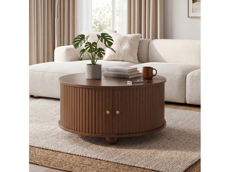  Table basse ronde 72 x 72 x 38 cm, 2 portes coulissantes, mdf, noyer  - Conforama B