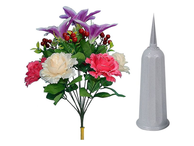  Fleur artificielle - bouquet mémoriel en résine pour tombe ou décoration intérieure extérieure - tige flexible en fil métallique gainé - 1 pièce  - Conforama D