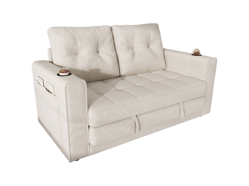 Canapé convertible 2 places 141x79x93 cm - canapé-lit extensible - dossier amovible et porte-gobelets - chenille - beige CozyNest - Conforama A
