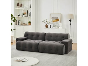 Canapé effet nuage modulable 2 places 224x104x66 cm, assise profonde 68 cm, larges accoudoirs, sans montage, base antidérapante, chenille gris