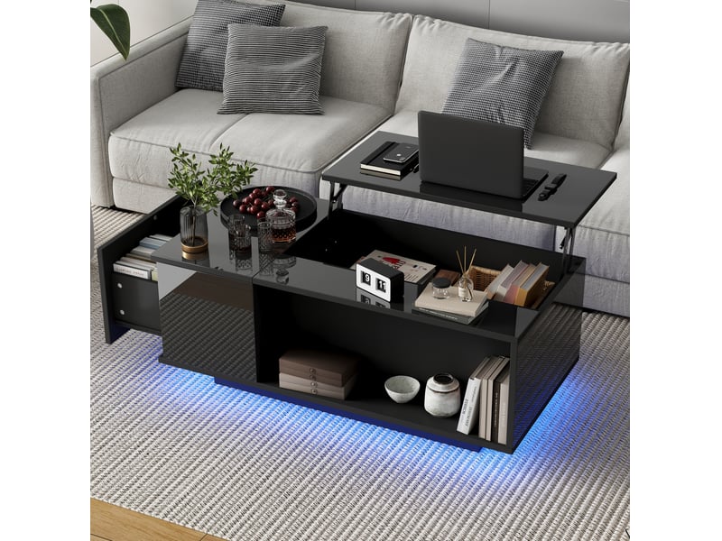  Table basse relevable avec 1 tiroir, niche ouverte, rangement dissimulé et led pour salon, 100 × 50 × 40 cm  - Conforama C