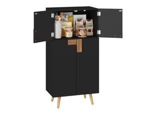 Buffet haut 60 x 35 x 120 cm noir en mdf, 4 portes avec étagères réglables et rangements sur portes