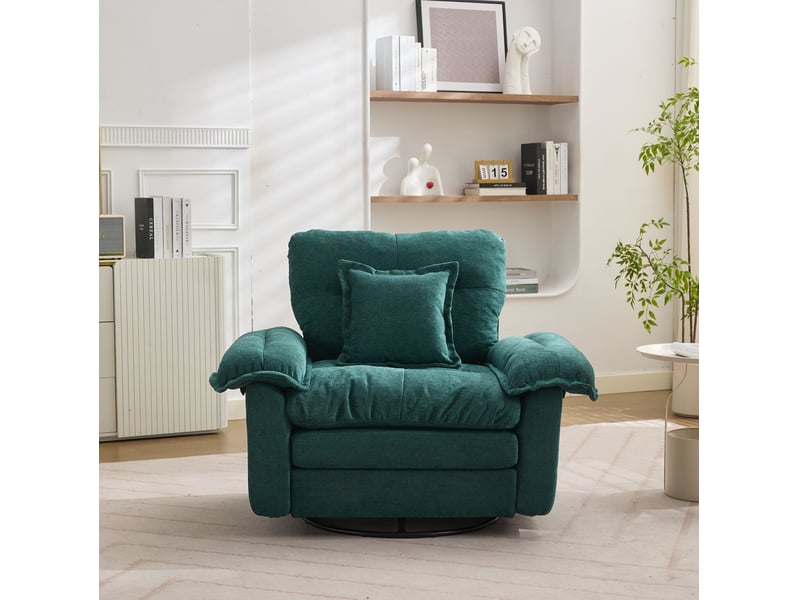  Fauteuil 116x84x96 cm, pivotant 360°, assise confort, coussin de soutien, pour salon, chambre, bureau, chenille vert  - Conforama D