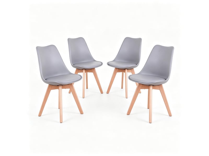  Lot de 4 chaises de salle à manger grises avec assise en cuir synthétique et pieds en bois  - Conforama A