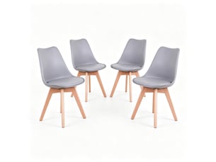 Lot de 4 chaises de salle à manger grises avec assise en cuir synthétique et pieds en bois