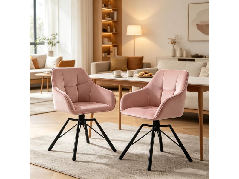  Chaise de salle à manger pivotante 360° lot de 2 avec accoudoirs  - velours rose - 58,5 × 82,5 × 54,5 cm  - Conforama C