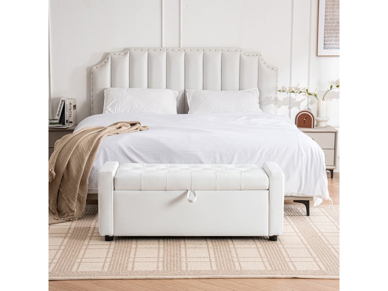 Pouf repose-pieds, 122x45x47 cm, rangement intégré, blanc cao-W3498P511609-conf-NEW - Conforama C