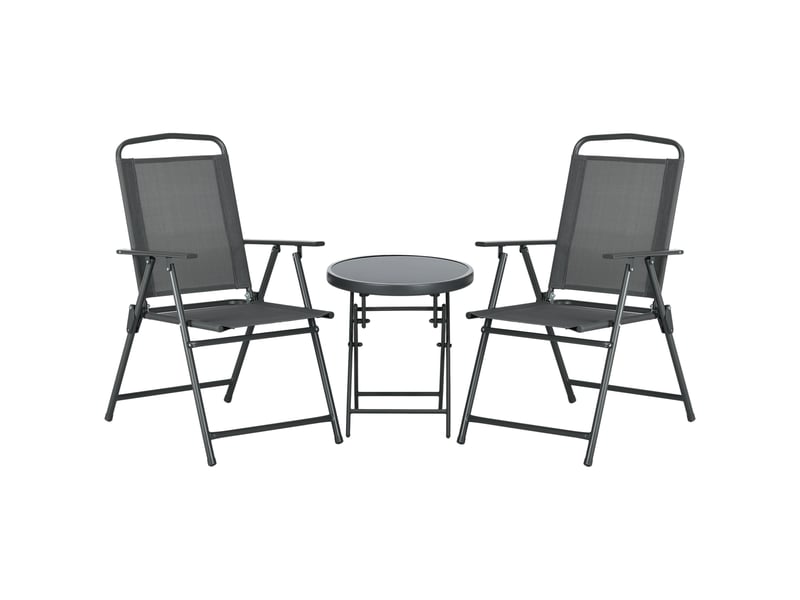  Ensemble de jardin 3 pièces comprenant 2 chaises (53,5 x 64 x 93 cm) et une table basse (ø 45 x 50 cm), en métal gris foncé.  - Conforama A