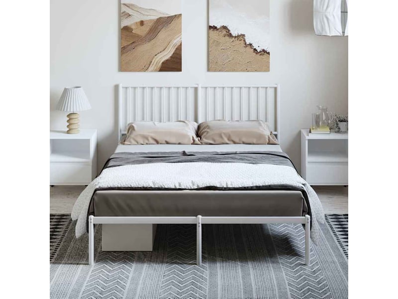  Lit double- lit adulte -  cadre de lit métal sans matelas et tête de lit blanc 135x190 cm  - Conforama C
