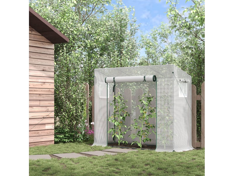  Serre de jardin à bâche pe 200 x 76 x 168 cm – blanche – porte enroulable et 2 fenêtres latérales  - Conforama B