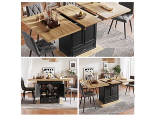 Table de cuisine rectangulaire avec allonge noir+naturel - 80x110-140max.cm mdf