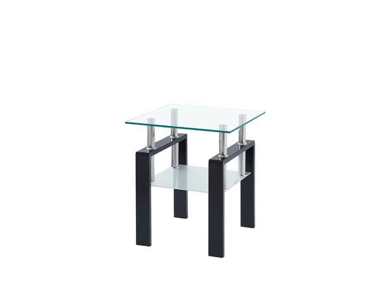  Lot de 2 tables d'appoint 17.71 x 17.71 x 20.47 pouces en verre trempé transparent avec étagère et pieds noirs chicfurn  - Conforama E