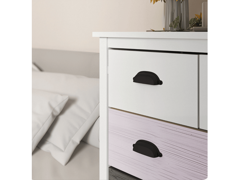  Commode 5 tiroirs et dispositif anti-basculement, blanc  - Conforama E