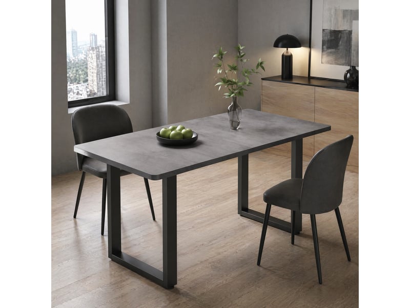  Table à manger rectangulaire 140 x 70 cm industrielle, gris et noir, pieds métal  - Conforama B