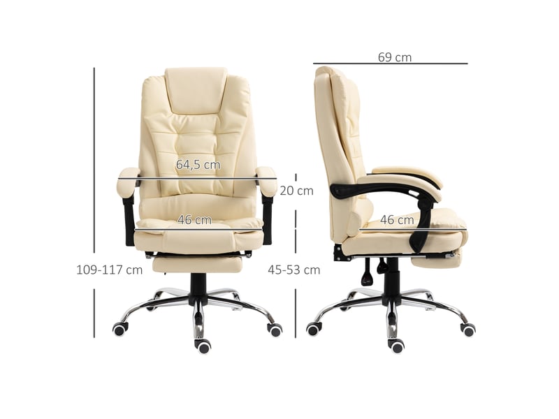  Fauteuil de bureau blanc crème inclinable 145° avec repose-pieds  - Conforama C