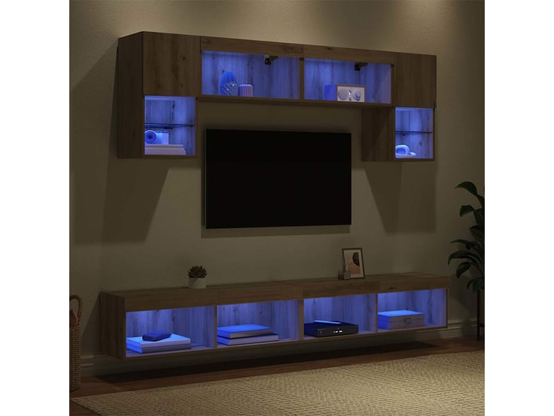  Unités murales tv avec led 6 pc chêne artisanal shl85809  - Conforama E