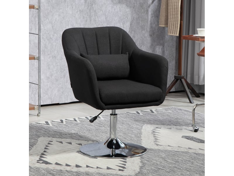  Fauteuil pivotant réglable noir en polyester, avec accoudoirs et coussin lombaire, idéal bureau et salon  - Conforama B