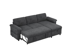 Canapé d'angle convertible 3 places 214x138 cm avec méridienne coffre réversible - dossier réglable, usbusb-c - velours côtelé gris