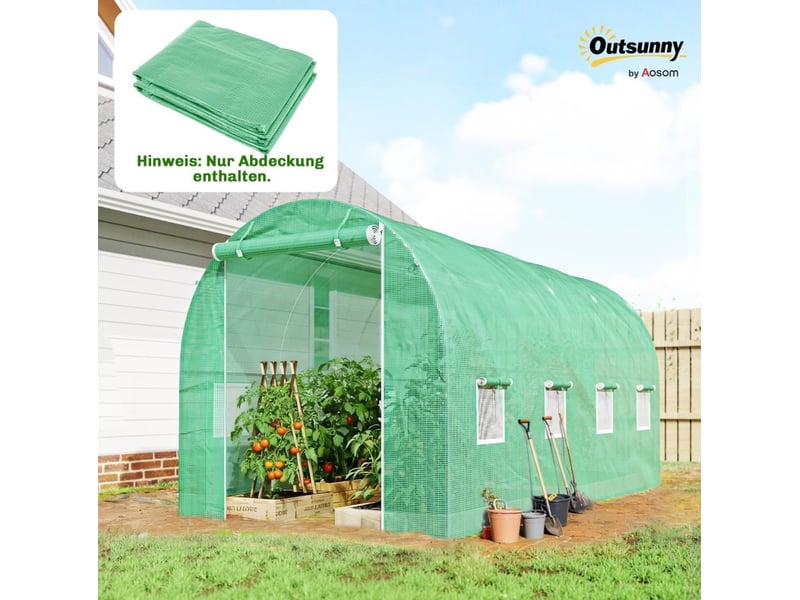  Film de serre 4 x 2 m, plancha de jardin étanche avec porte, 8 fenêtres, protection uv, polyéthylène vert  - Conforama E