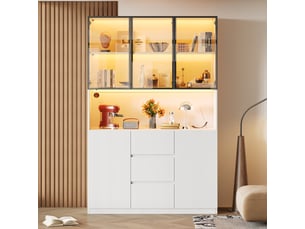 Vitrine en verre blanche avec éclairage led multicolore 120x40x200 cm meuble salon 3 tiroirs 2 portes