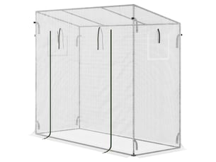 Serre de jardin avec porte enroulable et bords surélevés, acier et pe, 200 x 76 x 168 cm, blanche