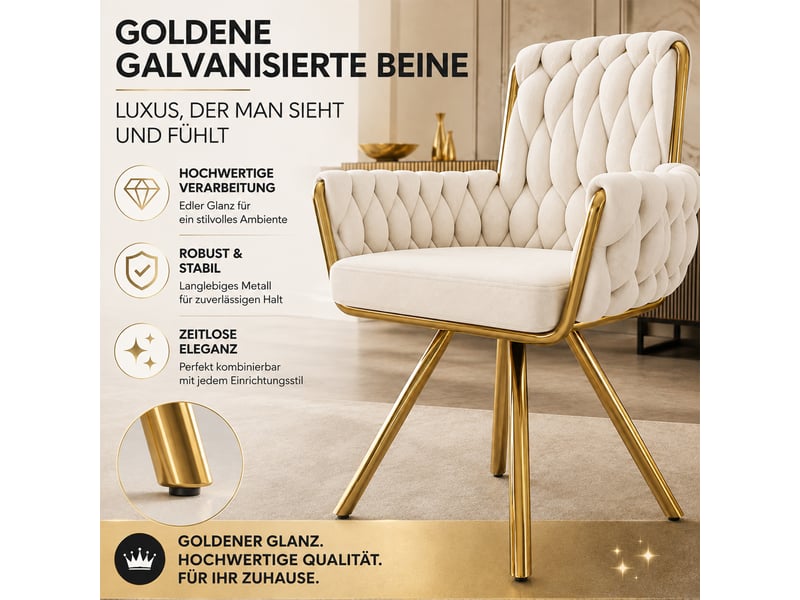  Chaise de salle à manger pivotante 360° avec accoudoirs  - dossier haut, velours - beige  - Conforama E