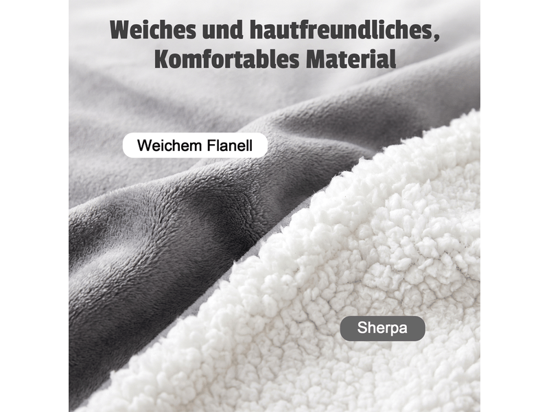  Nettlife couverture chauffante 180x130cm gris foncé, 6 niveaux, minuterie 2‑10h arrêt auto, double face flanelle &amp; sherpa, lavable, protection surchauffe  - Conforama D