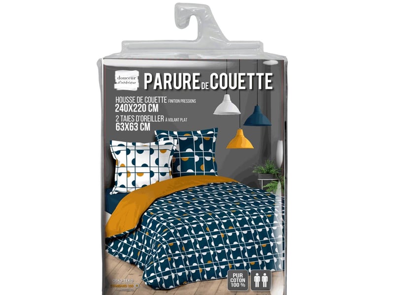  Parure de lit 3 pièces gabi 240x220cm bleu 1644017 - Conforama E