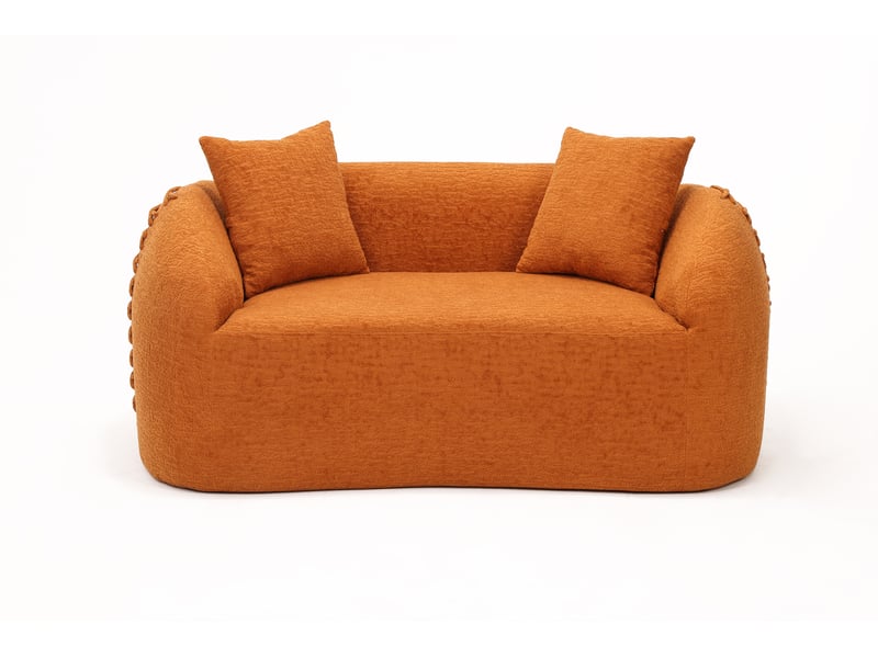  Canapé modulable 2 places 155x90 cm – orange – chenille texturée, 2 coussins inclus, sans montage nécessaire  - Conforama A