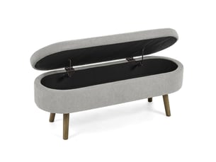 Banc coffre de rangement ovale en chenille gris 110 x 40 x 42 cm