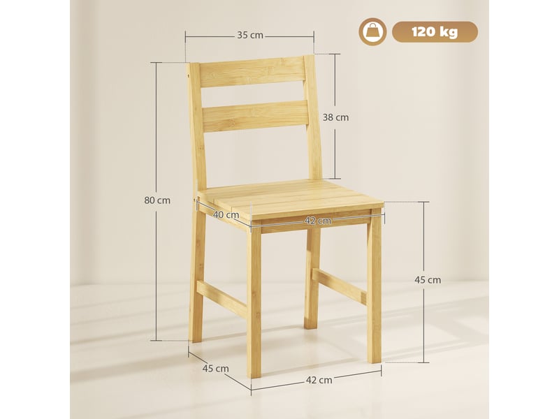  Lot de 2 chaises de salle à manger en bambou avec dossier courbé et assise à lattes couleur bois naturel  - Conforama C